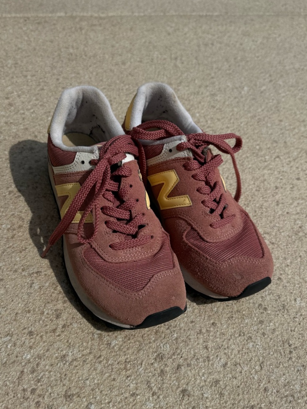 New Balance Women's Maroon Sneakers with Yellow Logo